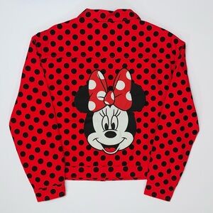 Disney Parks Minnie Mouse Red & Black Polka Dot Denim Trucker Jacket-Size S New